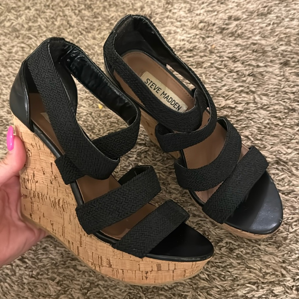 Steve Madden slip on cork high heels